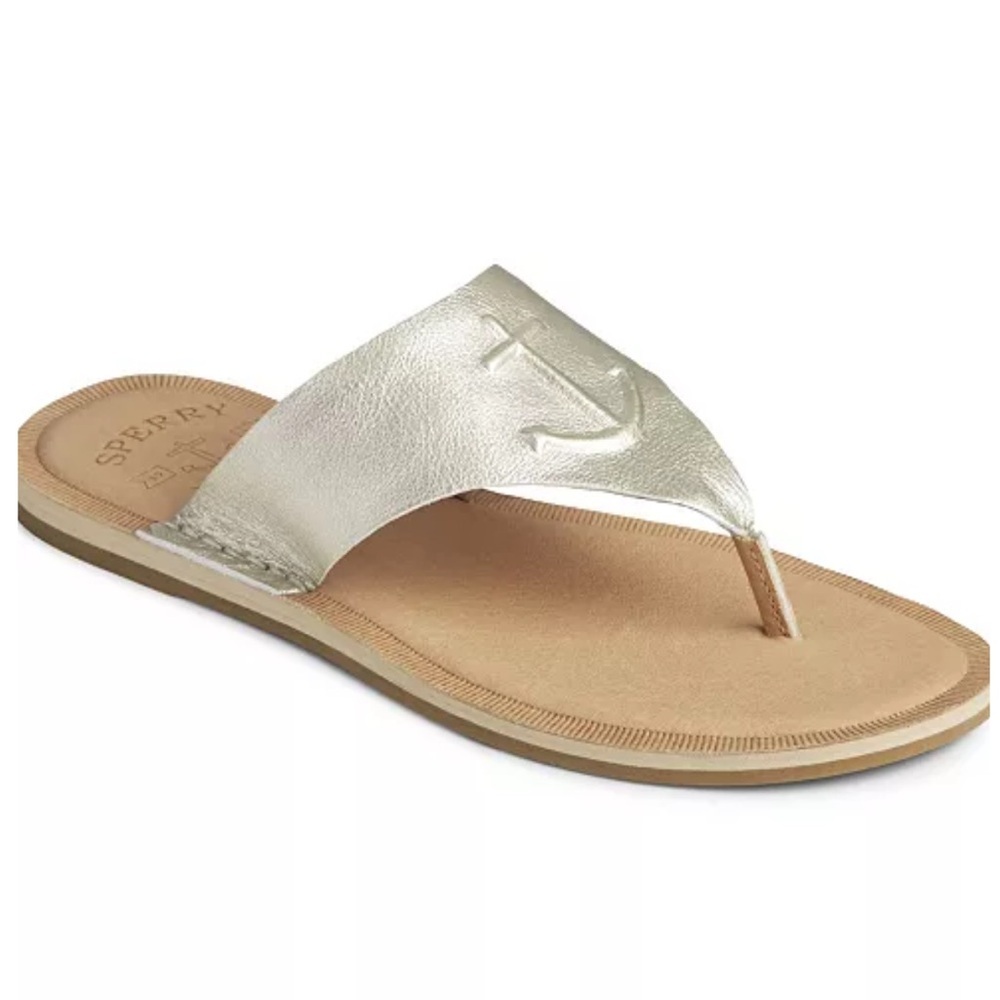 Sperry Women's Seaport Leather Thong Sandals Anchor Embossed Detailing Size 11
